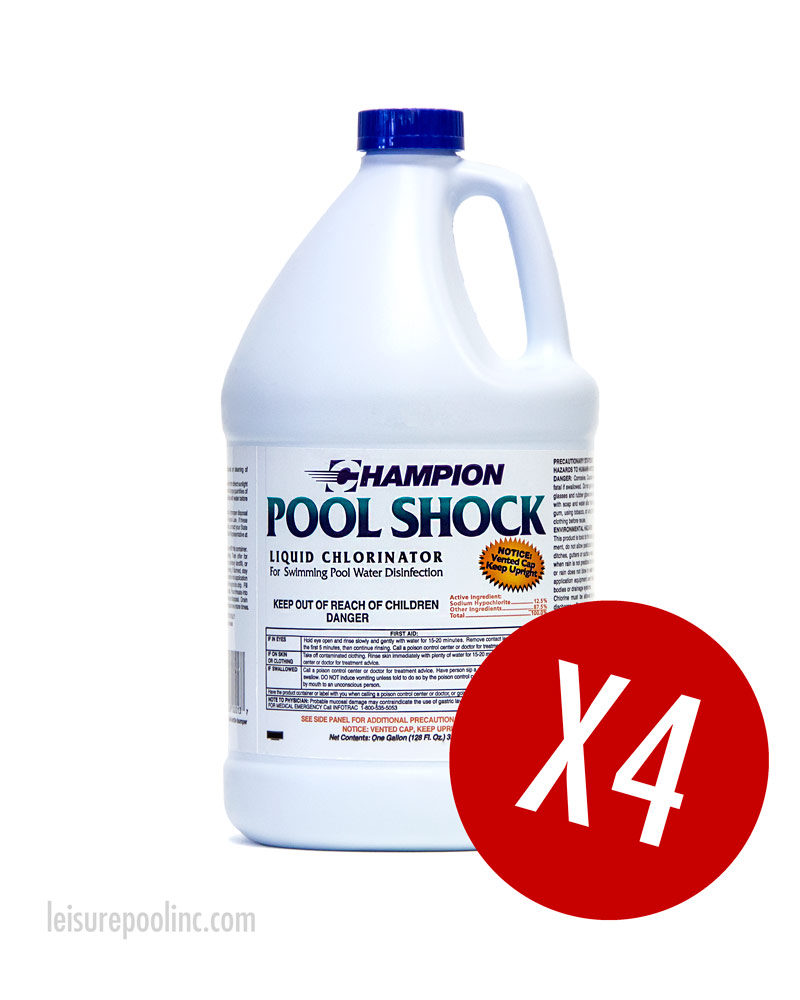 Commercial-Grade Liquid Chlorine [Sodium Hypochlorite] Pool Shock 12.5% - Case - Four Gallons